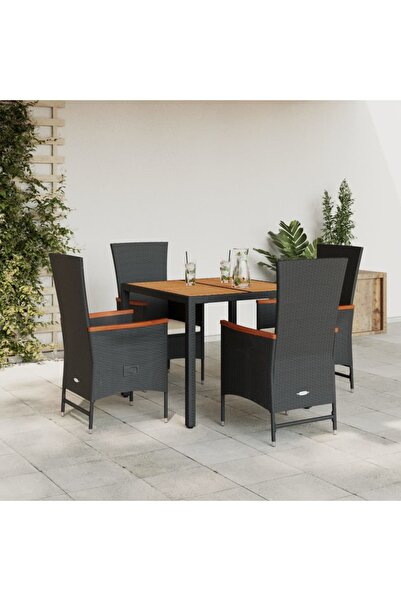 vidaxl Set mobilier de gradina cu perne, 5 piese, negru, poliratan
