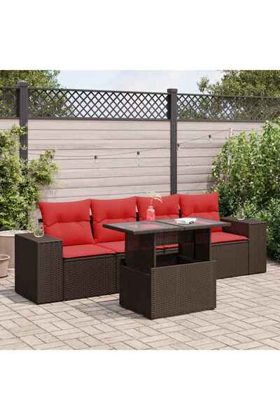 vidaxl Set canapele de gradina cu perne, 5 piese, maro, poliratan