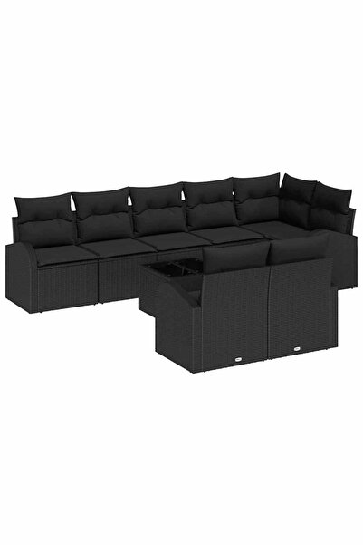 vidaxl Set de canapele pentru gradina cu perna 9 pcs Negru poliratan