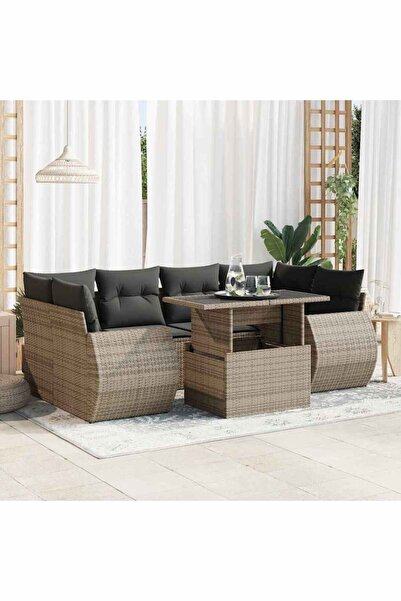 vidaxl Set canapele de gradina, 7 piese, cu perne, gri, poliratan