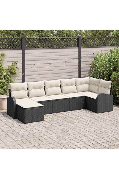 vidaxl Set de canapele pentru gradina cu perna 7 pcs Negru Rattan poli