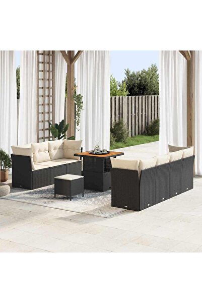 vidaxl Set de canapele pentru gradina 10 pcs Negru poliratan
