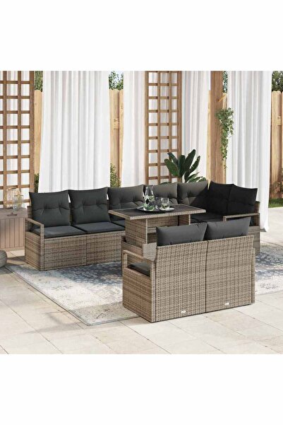 vidaxl Set de canapele pentru gradina cu perna 9 pcs Gri Rattan poli
