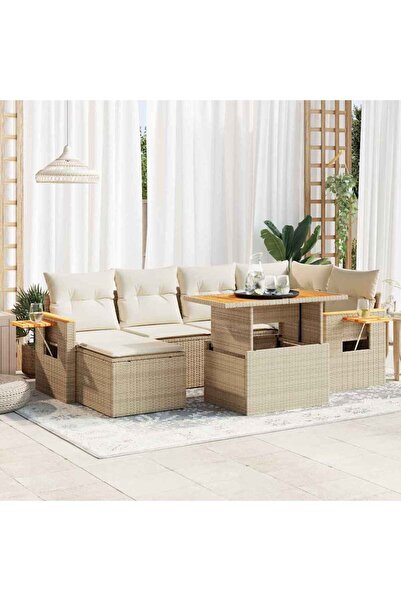 vidaxl Set canapele gradina cu perne 7 piese bej poliratan/lemn acacia