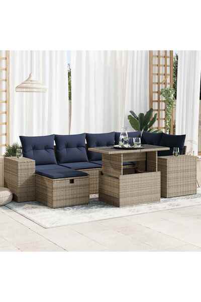 vidaxl Set canapele de gradina cu perne, 7 piese, maro, poliratan