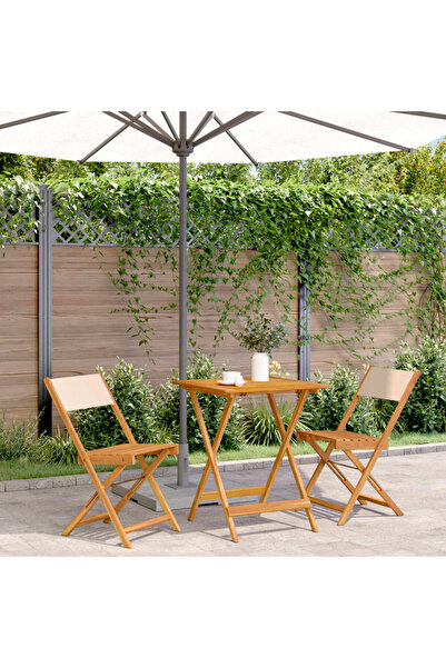 vidaxl Set mobilier bistro, 3 piese, textil bej/lemn masiv