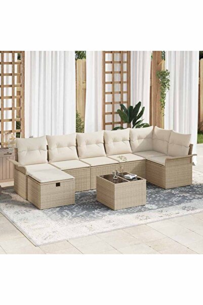 vidaxl Set de canapele pentru gradina cu perna 8 pcs Bej Rattan poli