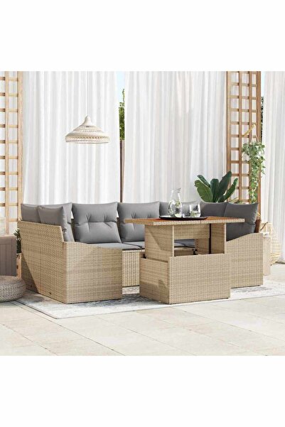 vidaxl Set de canapele pentru gradina 7 pcs Bej Rattan poli