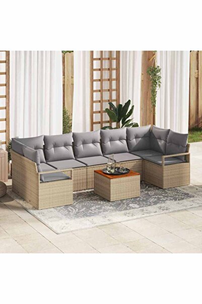 vidaxl Set de canapele pentru gradina cu perna 8 pcs Bej poliratan