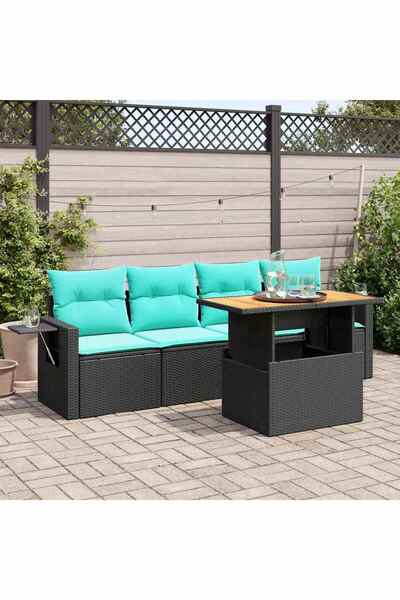 vidaxl Set mobilier de gradina cu perne, 5 piese, negru, poliratan