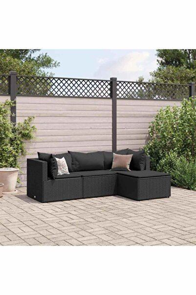 vidaxl Set mobilier relaxare gradina 4 piese cu perne poliratan negru