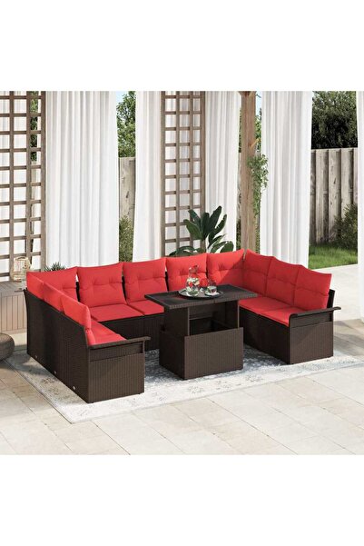 vidaxl Set de canapele pentru gradina cu perna 10 pcs Maro Rattan poli