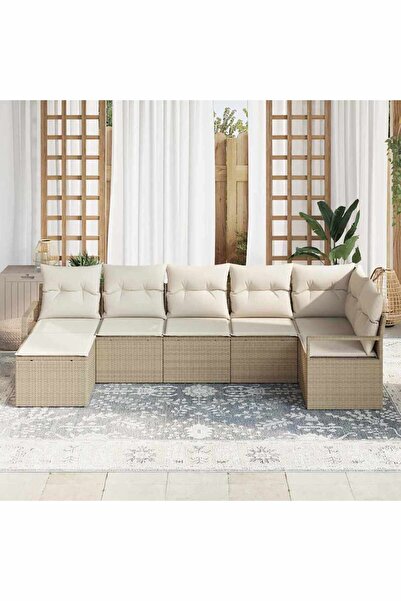 vidaxl Set de canapea cu perna 7 pcs Bej poliratan