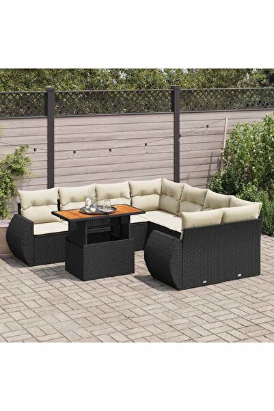 vidaxl Set mobilier de gradina cu perne, 9 piese, negru, poliratan