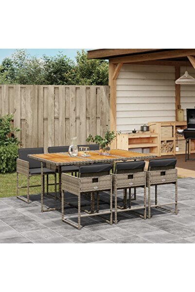 vidaxl Set mobilier de gradina cu perne, 7 piese, gri, poliratan