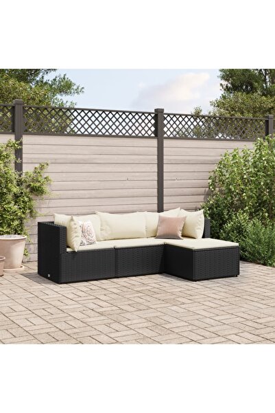vidaxl Set mobilier relaxare gradina 4 piese cu perne poliratan negru