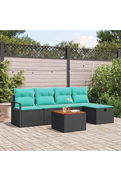 vidaxl Set de canapele pentru gradina cu perna 6 pcs Negru poliratan