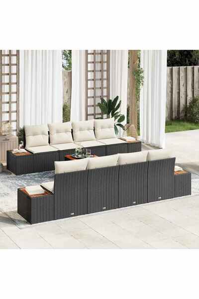 vidaxl Set de canapele pentru gradina cu perna 9 pcs Negru Rattan poli