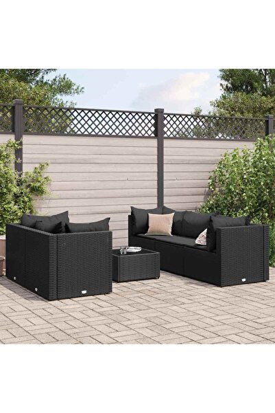 vidaxl Set mobilier de gradina cu perne, 6 piese, negru, poliratan