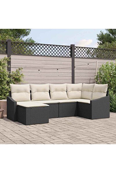 vidaxl Set de canapea cu perna 6 pcs Negru poliratan