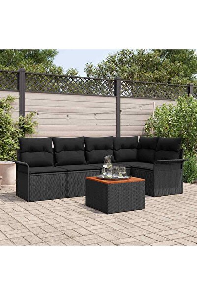 vidaxl Set de canapele pentru gradina cu perna 6 pcs Negru poliratan