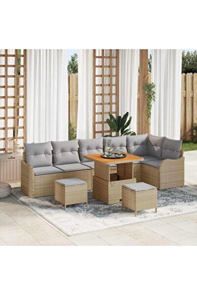 vidaxl Set de canapele pentru gradina cu perna 9 pcs Bej poliratan
