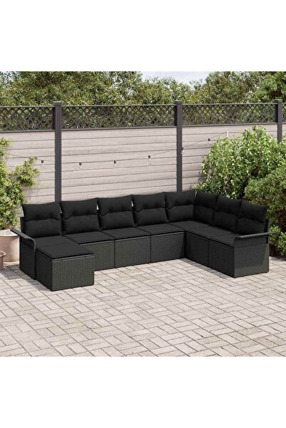 vidaxl Set de canapele pentru gradina cu perna 8 pcs Negru poliratan