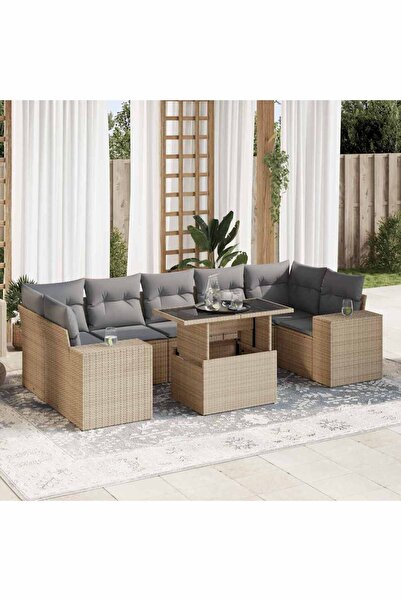 vidaxl Set canapele de gradina, 8 piese, cu perne, bej, poliratan