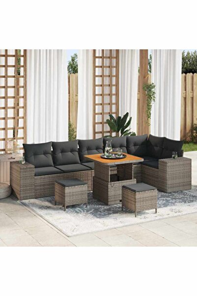 vidaxl Set de canapele pentru gradina cu perna 9 pcs Gri poliratan