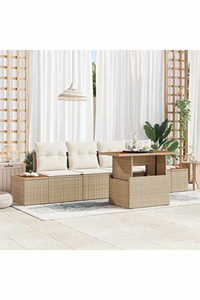 vidaxl Set de canapele pentru gradina 5 pcs Bej Rattan poli