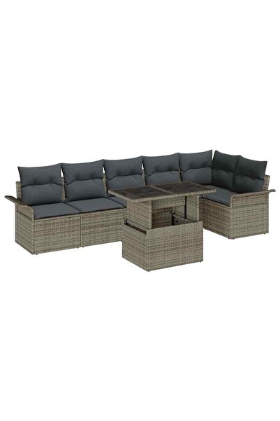 vidaxl Set de canapele pentru gradina cu perna 7 pcs Gri Rattan poli