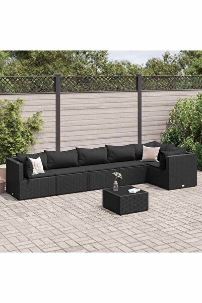 vidaxl Set mobilier de gradina cu perne, 7 piese, negru, poliratan