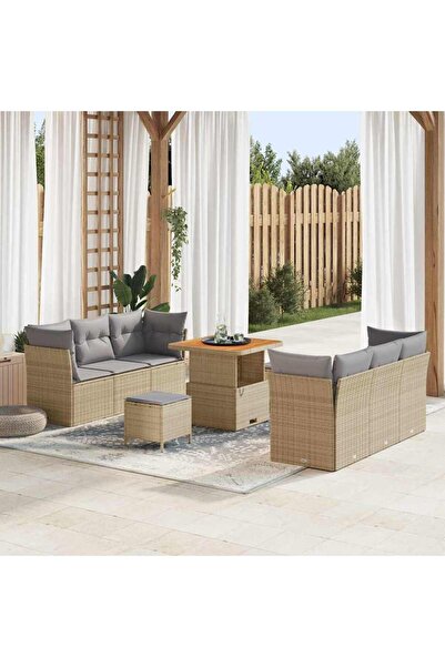 vidaxl Set de canapele pentru gradina 9 pcs Bej poliratan