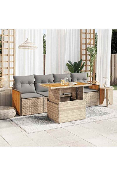 vidaxl Set canapele de gradina cu perne 5 piese bej poliratan/acacia