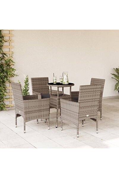 vidaxl Set mobilier de gradina cu perne 5 piese gri poliratan & sticla