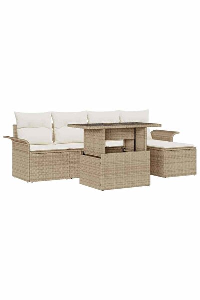 vidaxl Set de canapele pentru gradina cu perna 6 pcs Bej Rattan poli