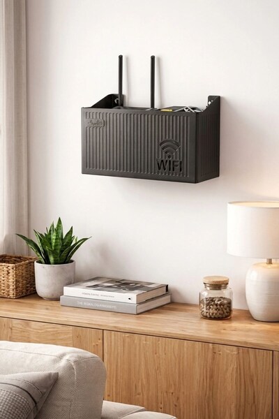 Buffer ®   Wall Mounted Wi-Fi Modem Storage Box (Black) – Cable Organizer Router Shelf Organizer