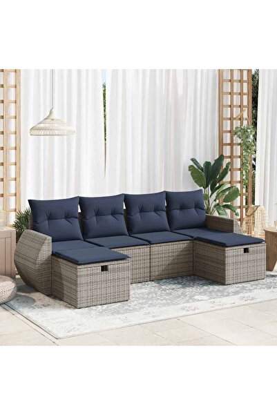 vidaxl Set mobilier gradina cu perne, 6 piese, gri, poliratan