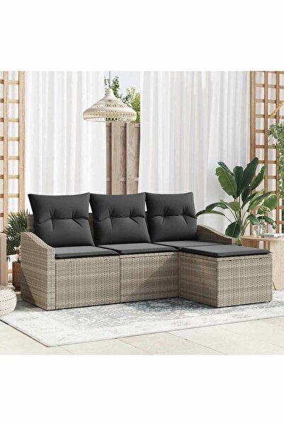 vidaxl Set de canapea cu perna 4 pcs Gri deschis poliratan