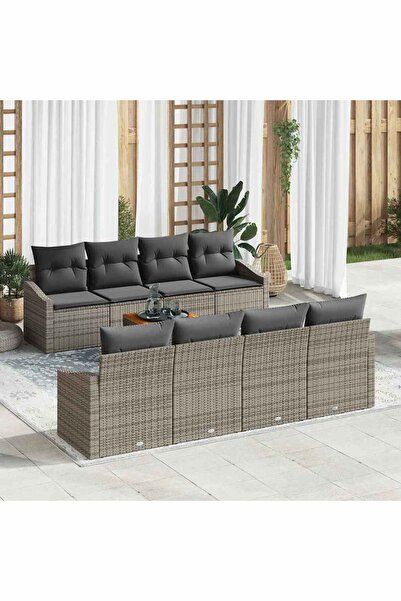 vidaxl Set de canapele pentru gradina cu perna 9 pcs Gri poliratan