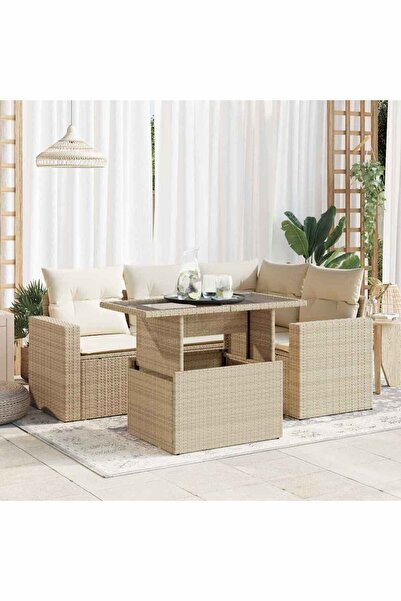 vidaxl Set canapele de gradina cu perne, 5 piese, bej, poliratan
