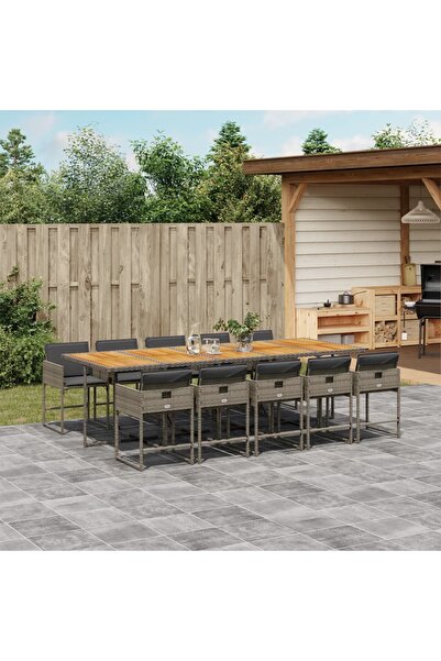 vidaxl Set mobilier de gradina cu perne, 11 piese, gri, poliratan
