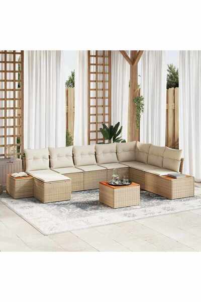 vidaxl Set de canapele pentru gradina cu perna 9 pcs Bej Rattan poli
