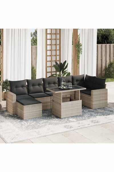 vidaxl Set mobilier de gradina cu perne, 8 piese gri deschis poliratan