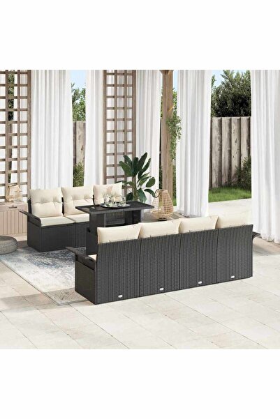 vidaxl Set de canapele pentru gradina cu perna 8 pcs Negru poliratan
