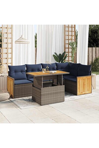 vidaxl Set mobilier gradina cu perne 6 piese gri poliratan/lemn acacia