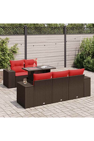 vidaxl Set canapele de gradina cu perne, 6 piese, maro, poliratan