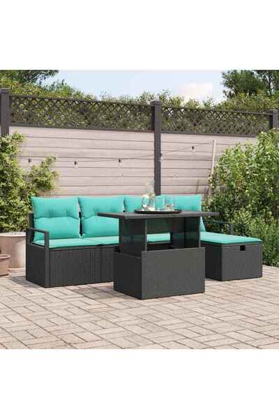 vidaxl Set de canapele pentru gradina cu perna 6 pcs Negru Rattan poli
