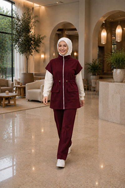 Esra Butik78 Bordo Yelekli 2’li Takım – Modern, Rahat ve Şık Günlük Kombin