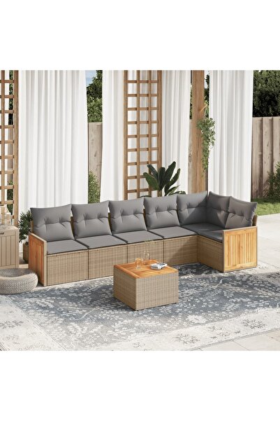 vidaxl Set canapele de gradina, 7 piese, cu perne, bej, poliratan